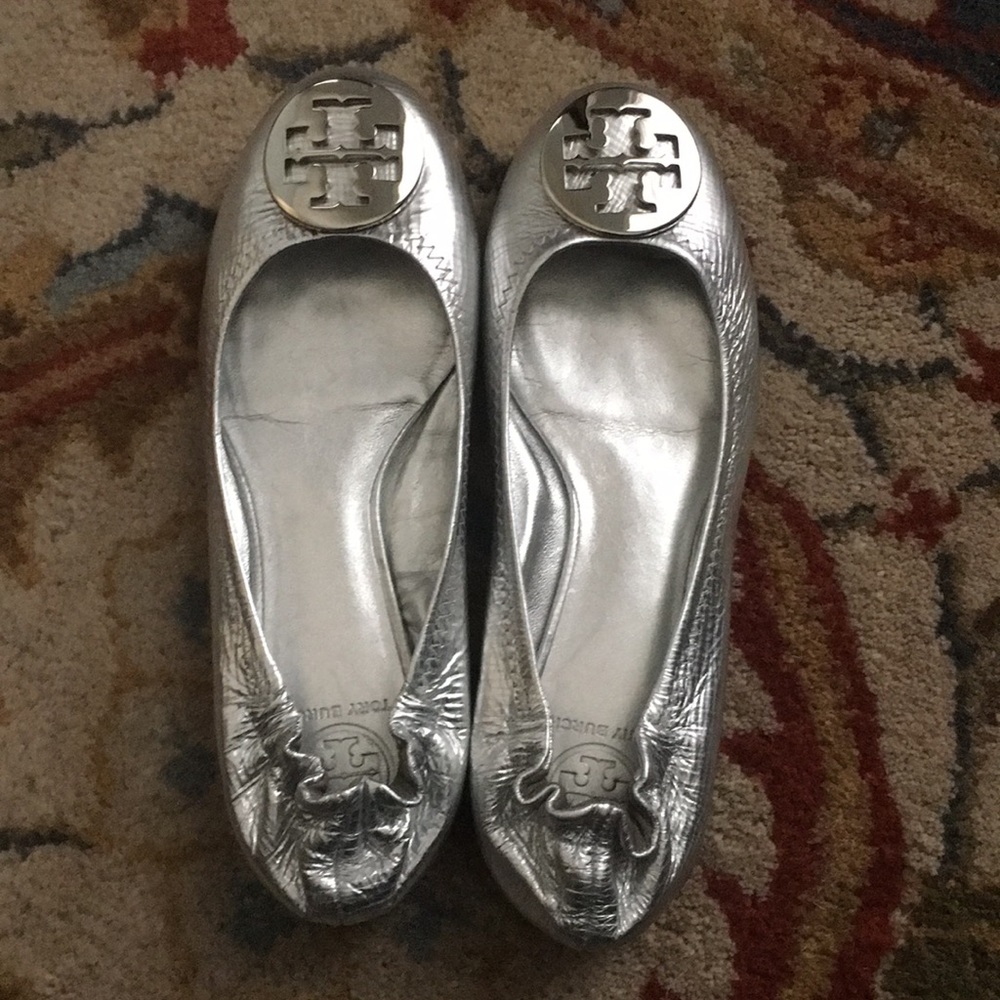 Tory Burch silver reva ballet flats